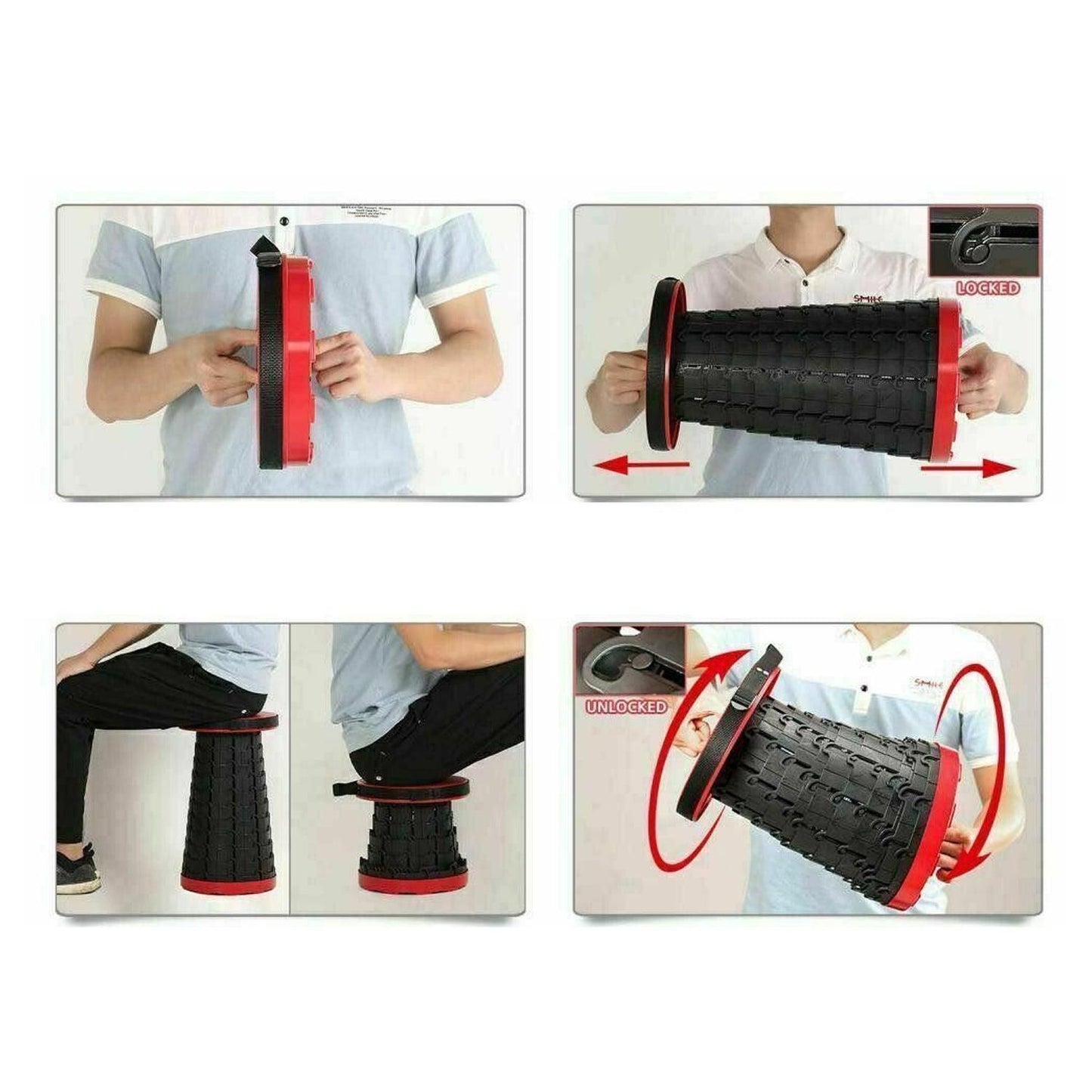Camping Fishing Hunting Outdoor Chair Portable Folding Stool - Red