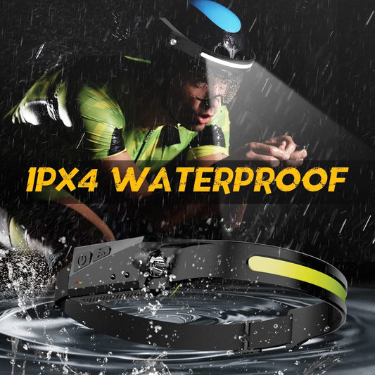 LED Headlamp Rechargeable Headlamp with Motion Sensor 4 Modes Outdoor Waterproof Flashlight for Camping, Hiking, Fishing