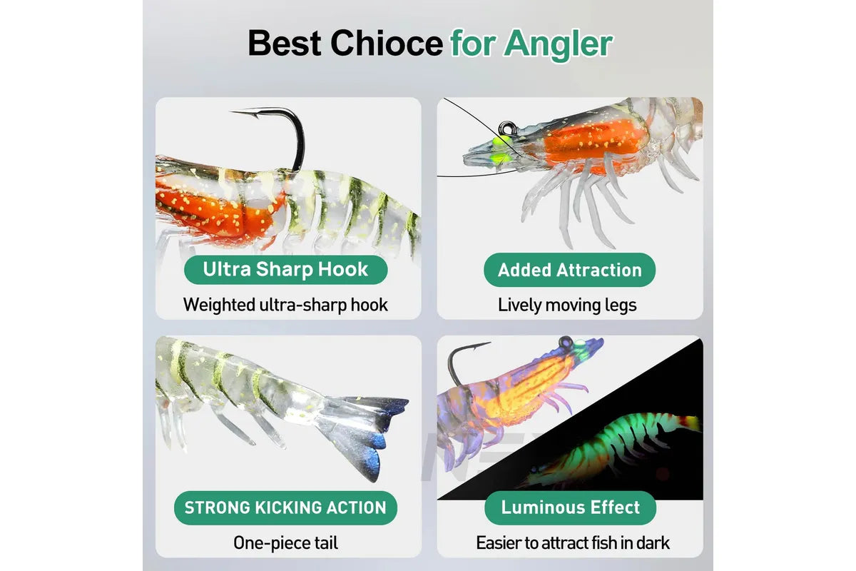 3X Durable TPE Fishing Tackle Prawn Shrimp Trout Bream Flathead Cod Jew Bass Lure - Black+Red+Orange-3 Packs