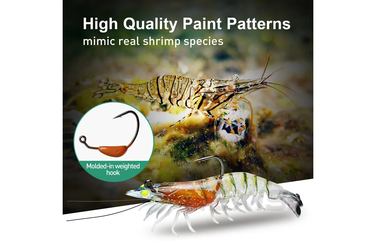 3X Durable TPE Fishing Tackle Prawn Shrimp Trout Bream Flathead Cod Jew Bass Lure - Black+Red+Orange-3 Packs
