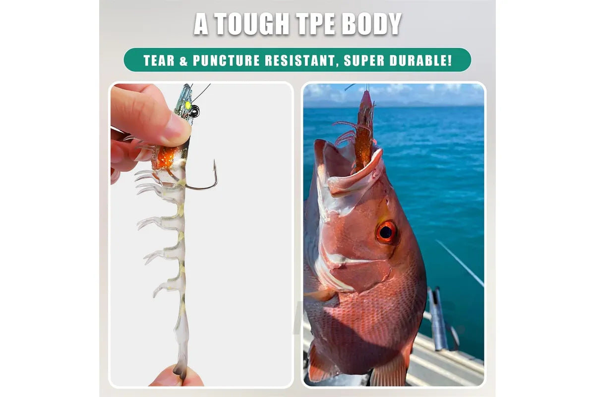 3X Durable TPE Fishing Tackle Prawn Shrimp Trout Bream Flathead Cod Jew Bass Lure - Black+Red+Orange-3 Packs