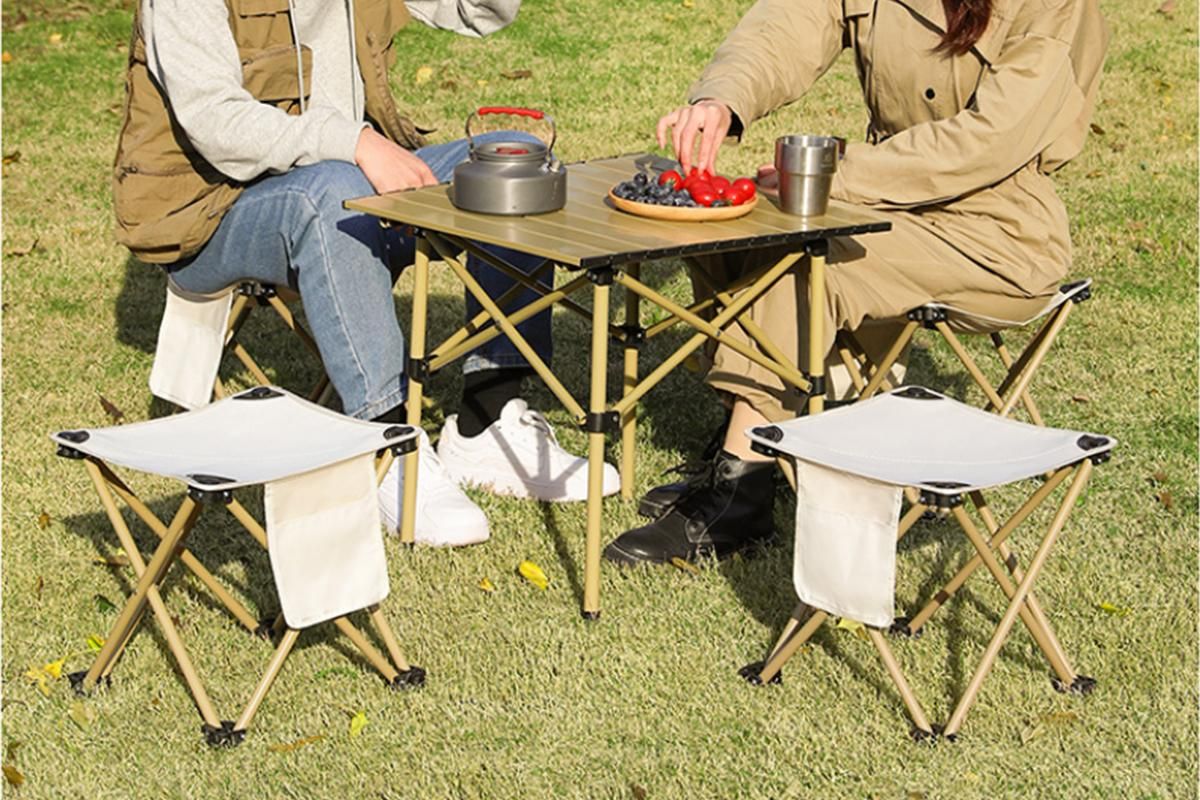 Portable Folding Camping Stool for Fishing Hiking Camping Seat with Carry Bag -Beige / S