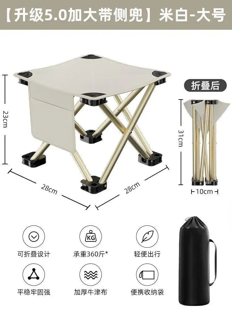 Portable Folding Camping Stool for Fishing Hiking Camping Seat with Carry Bag -Beige / L