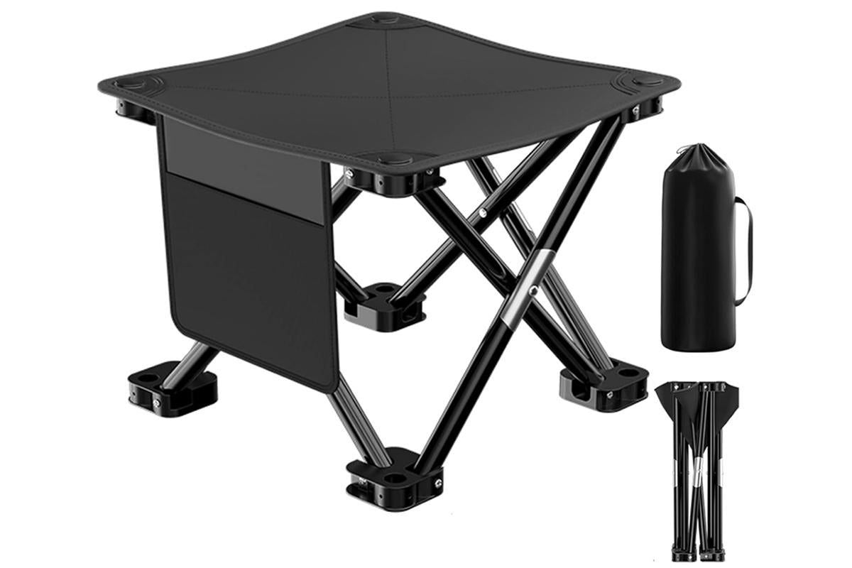 Portable Folding Camping Stool for Fishing Hiking Camping Seat with Carry Bag -Black / L