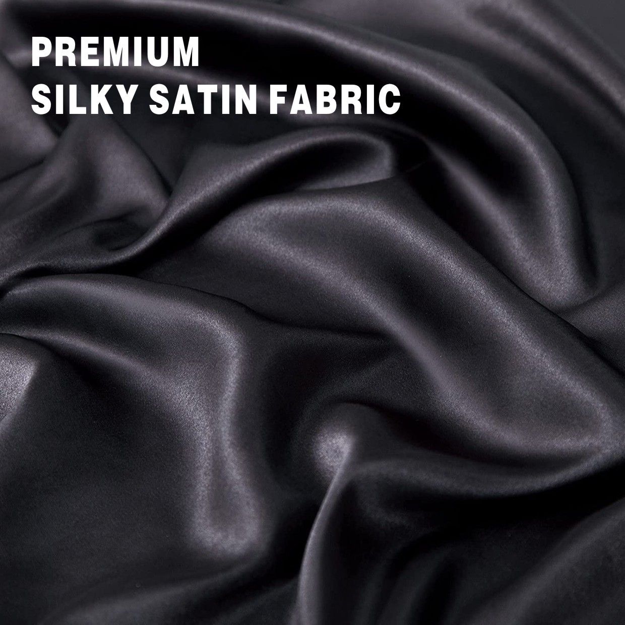 Art Silk Satin Sheet Set Hotel 4 Pieces Fitted/Flat Sheet Bedding Set-Luxury Soft Silky Sheets for Hair and Skin, Similar to Silk Bed Sheets Set 4 Pieces(Double,Black)