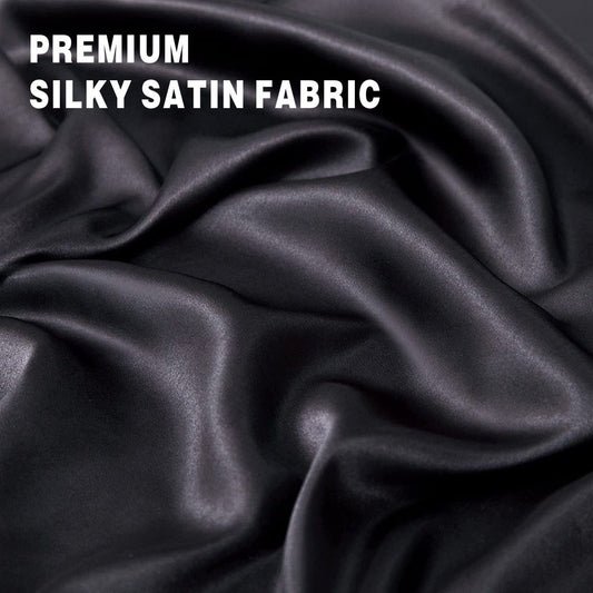 Art Silk Satin Sheet Set Hotel 4 Pieces Fitted/Flat Sheet Bedding Set-Luxury Soft Silky Sheets for Hair and Skin, Similar to Silk Bed Sheets Set 4 Pieces(King,Black)