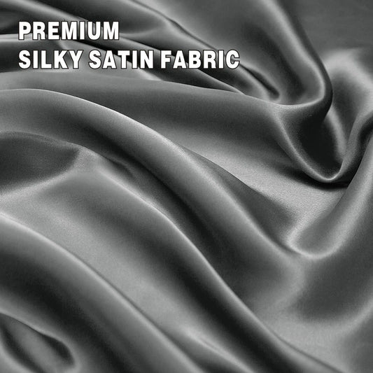 Art Silk Satin Sheet Set Hotel 4 Pieces Fitted/Flat Sheet Bedding Set-Luxury Soft Silky Sheets for Hair and Skin, Similar to Silk Bed Sheets Set 4 Pieces(King,Grey)