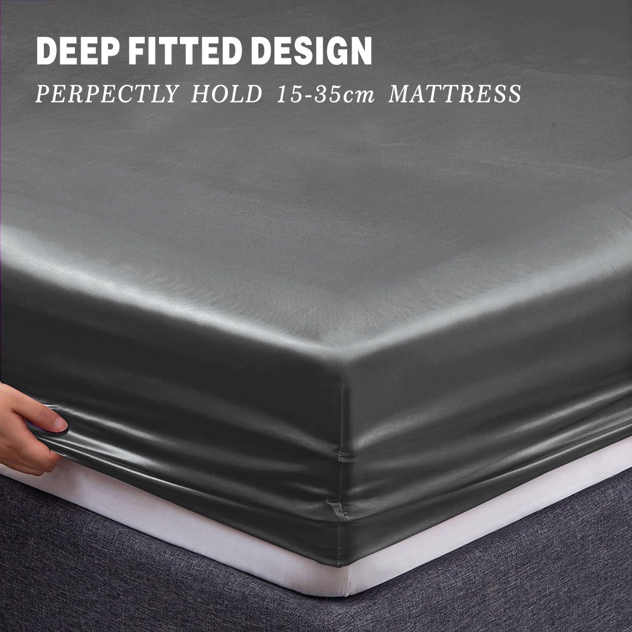 Art Silk Satin Sheet Set Hotel 4 Pieces Fitted/Flat Sheet Bedding Set-Luxury Soft Silky Sheets for Hair and Skin, Similar to Silk Bed Sheets Set 4 Pieces(King,Grey)