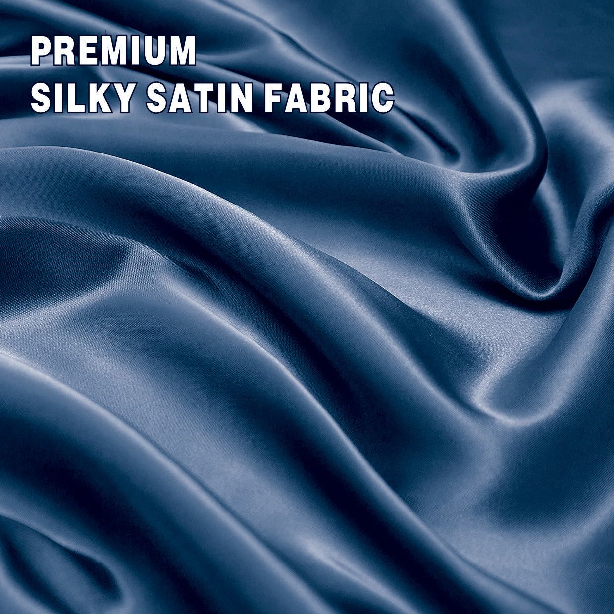 Art Silk Satin Sheet Set Hotel 4 Pieces Fitted/Flat Sheet Bedding Set-Luxury Soft Silky Sheets for Hair and Skin, Similar to Silk Bed Sheets Set 4 Pieces(Queen,Navy)
