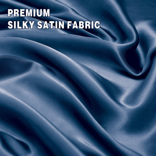 Art Silk Satin Sheet Set Hotel 4 Pieces Fitted/Flat Sheet Bedding Set-Luxury Soft Silky Sheets for Hair and Skin, Similar to Silk Bed Sheets Set 4 Pieces(Queen,Navy)