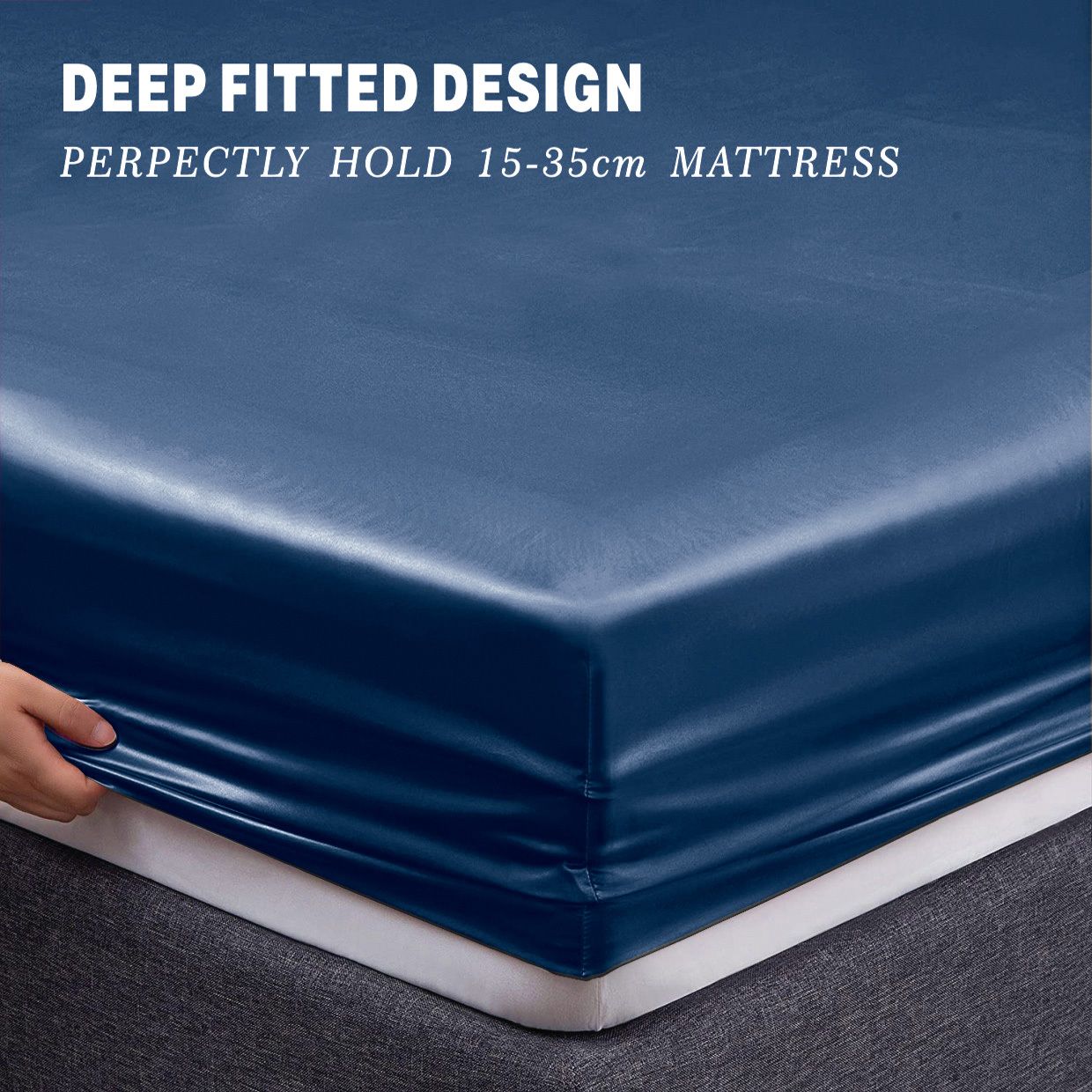 Art Silk Satin Sheet Set Hotel 4 Pieces Fitted/Flat Sheet Bedding Set-Luxury Soft Silky Sheets for Hair and Skin, Similar to Silk Bed Sheets Set 4 Pieces(Queen,Navy)