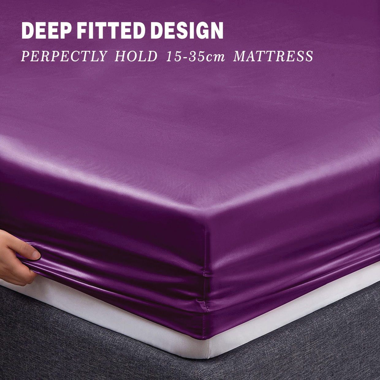 Art Silk Satin Sheet Set Hotel 4 Pieces Fitted/Flat Sheet Bedding Set-Luxury Soft Silky Sheets for Hair and Skin, Similar to Silk Bed Sheets Set 4 Pieces(Queen,Purple)