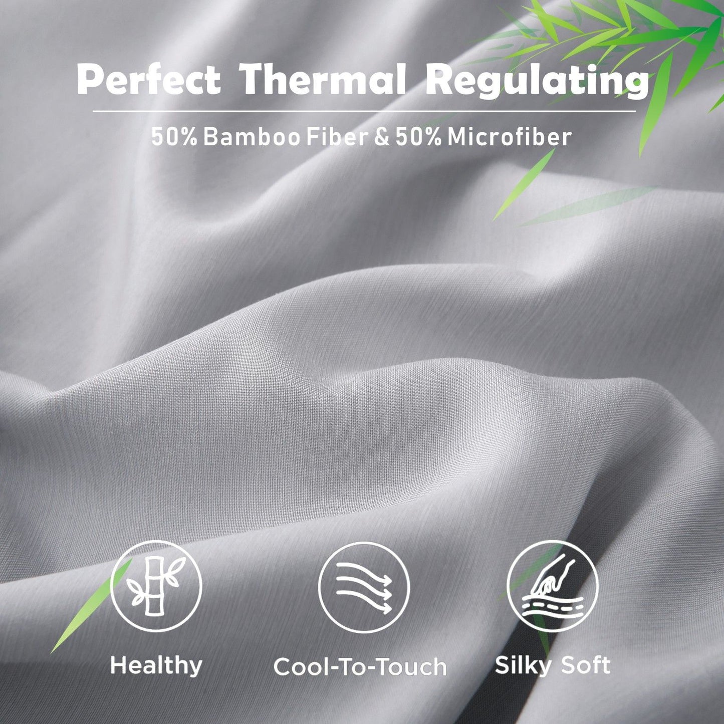 3 Piece Hotel Bamboo Cooling Fitted Sheet Set & Pillowcase -Ultra Soft 2000TC Breathable Fitted Bed Sheets Set with 37 Centimetre Deep Pocket-Cooling Sheets for Hot Sleepers(Silver-gray,Double)