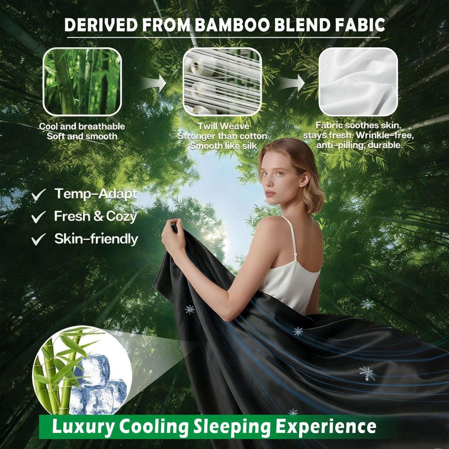 4 Piece Hotel Bamboo Cooling Sheet Set -Ultra Soft 2000TC Breathable Bed Sheets Set with 37 Centimetre Deep Pocket-Cooling Sheets for Hot Sleepers(Black,Double)