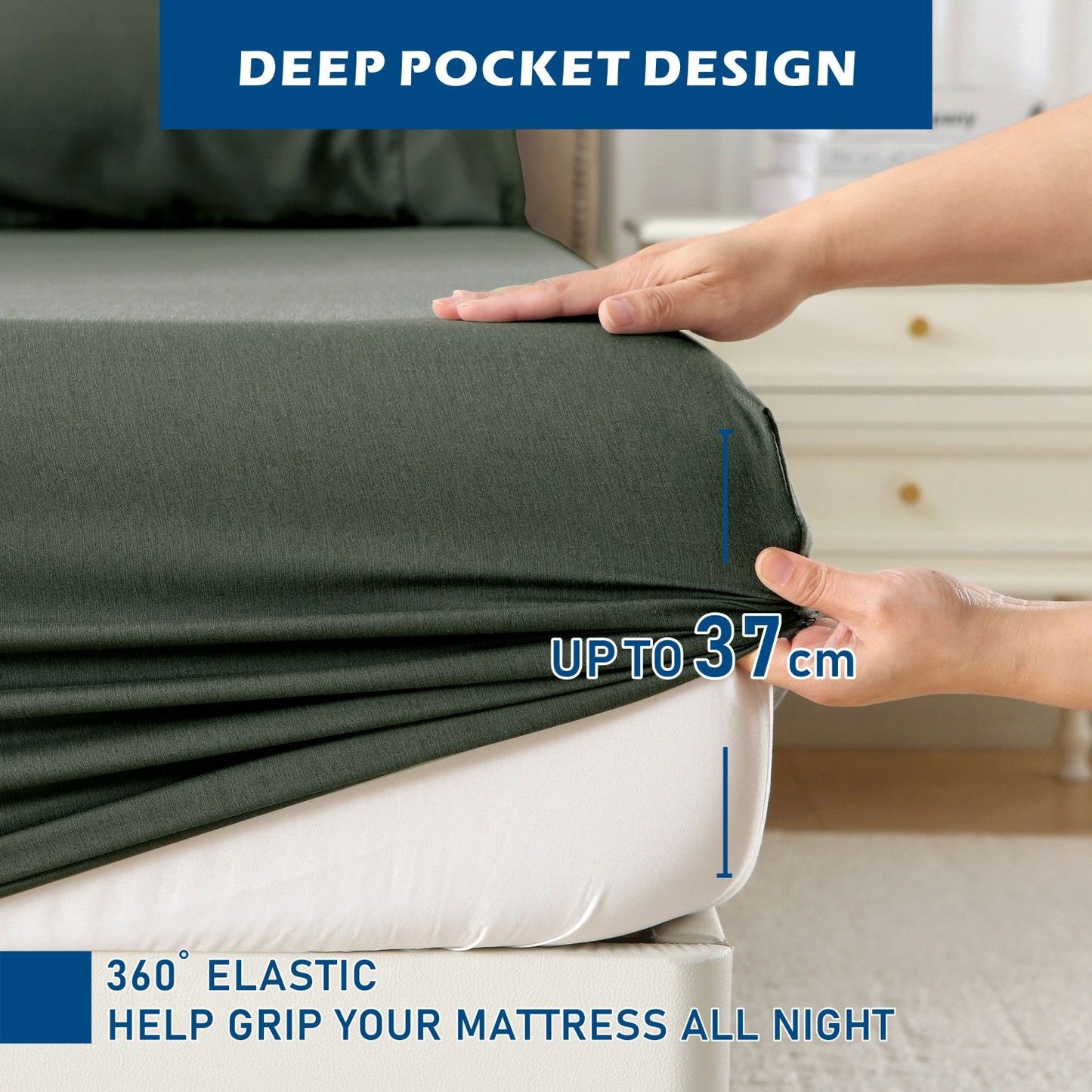 4 Piece Hotel Bamboo Cooling Sheet Set -Ultra Soft 2000TC Breathable Bed Sheets Set with 37 Centimetre Deep Pocket-Cooling Sheets for Hot Sleepers(Olive green,Double)