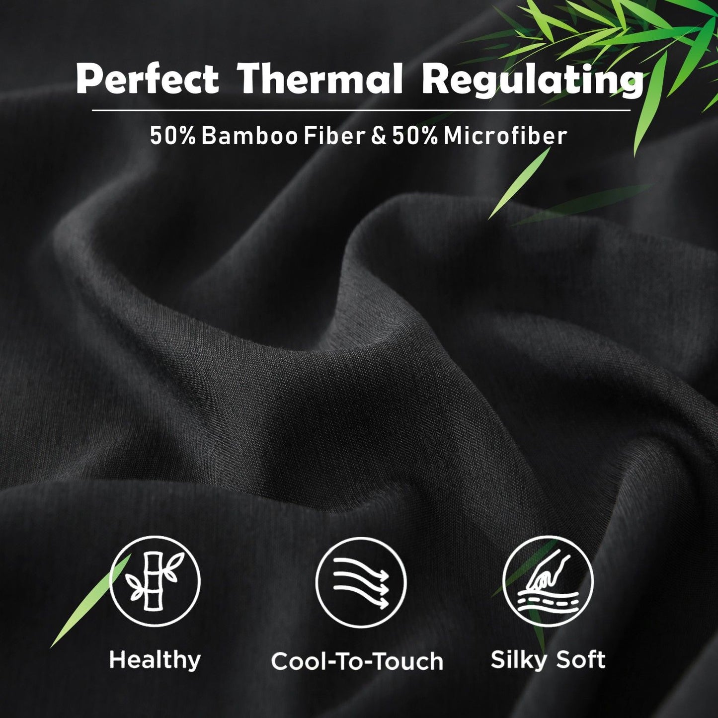3 Piece Hotel Bamboo Cooling Fitted Sheet Set & Pillowcase -Ultra Soft 2000TC Breathable Fitted Bed Sheets Set with 37 Centimetre Deep Pocket-Cooling Sheets for Hot Sleepers(Black,King)