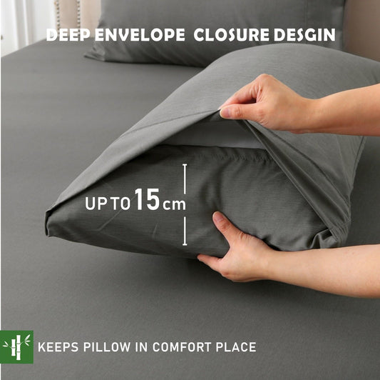 3 Piece Hotel Bamboo Cooling Fitted Sheet Set & Pillowcase -Ultra Soft 2000TC Breathable Fitted Bed Sheets Set with 37 Centimetre Deep Pocket-Cooling Sheets for Hot Sleepers(Grey,King)