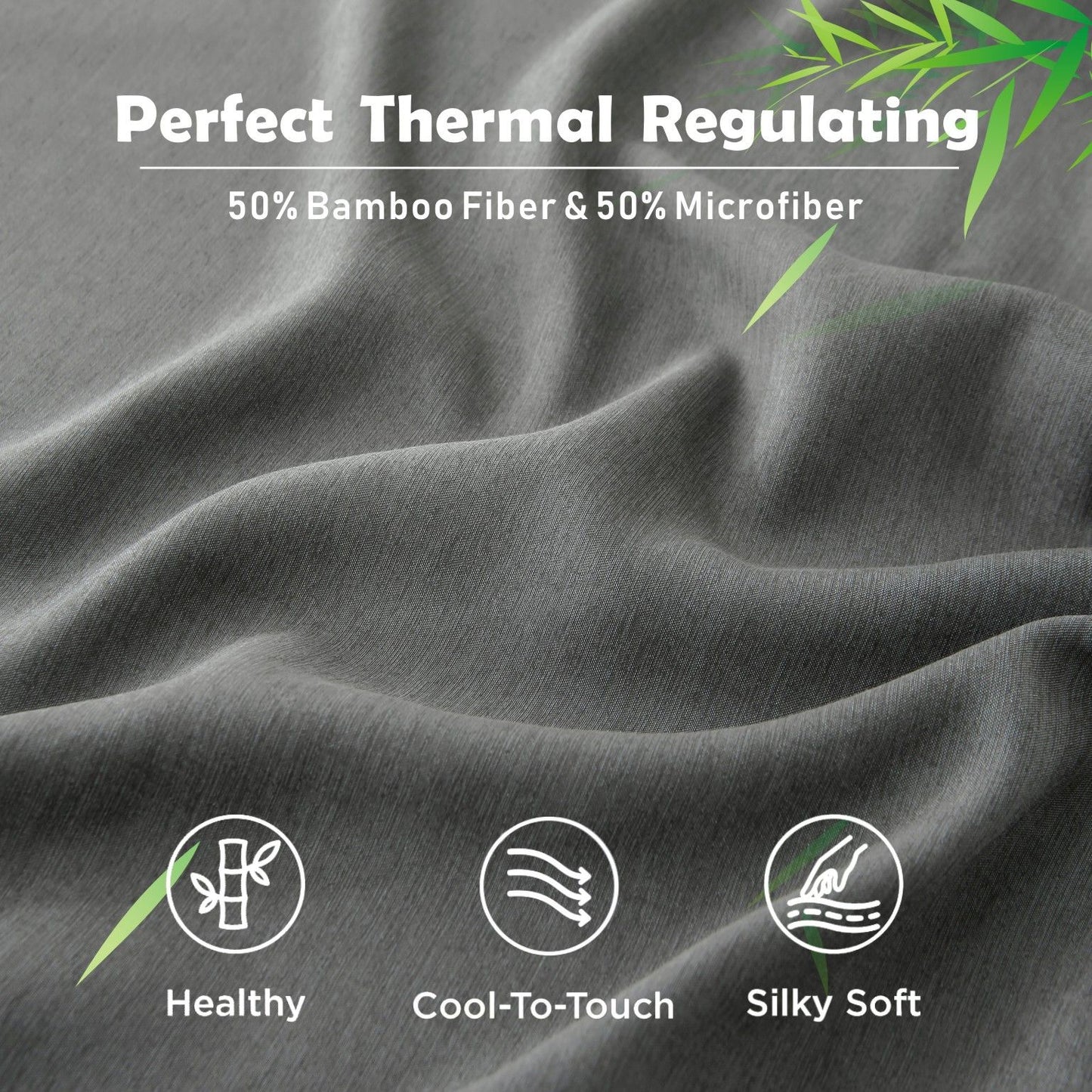 3 Piece Hotel Bamboo Cooling Fitted Sheet Set & Pillowcase -Ultra Soft 2000TC Breathable Fitted Bed Sheets Set with 37 Centimetre Deep Pocket-Cooling Sheets for Hot Sleepers(Grey,King)
