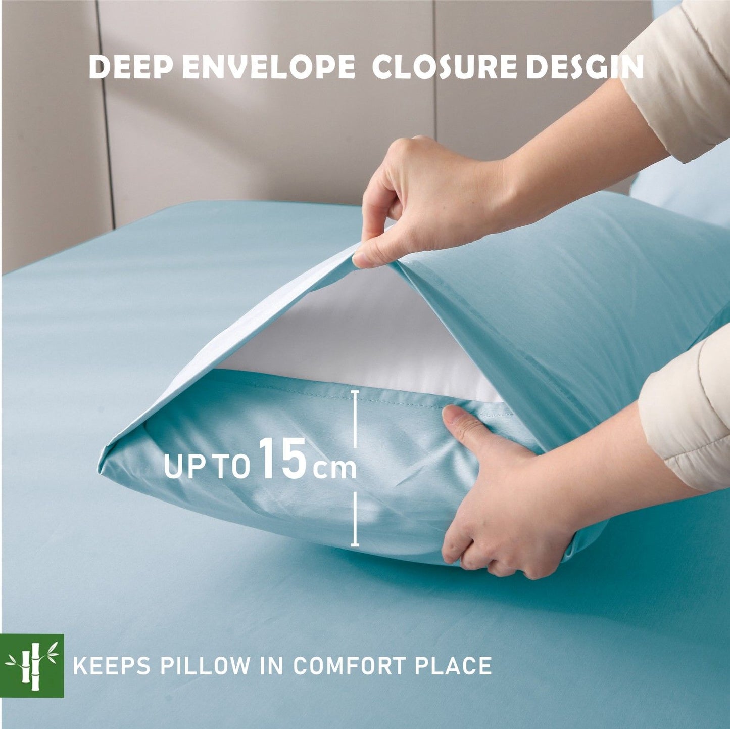 3 Piece Hotel Bamboo Cooling Fitted Sheet Set & Pillowcase -Ultra Soft 2000TC Breathable Fitted Bed Sheets Set with 37 Centimetre Deep Pocket-Cooling Sheets for Hot Sleepers(Sky Blue,King)