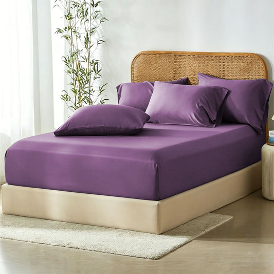 3 Piece Hotel Bamboo Cooling Fitted Sheet Set & Pillowcase -Ultra Soft 2000TC Breathable Fitted Bed Sheets Set with 37 Centimetre Deep Pocket-Cooling Sheets for Hot Sleepers(Purple,King)
