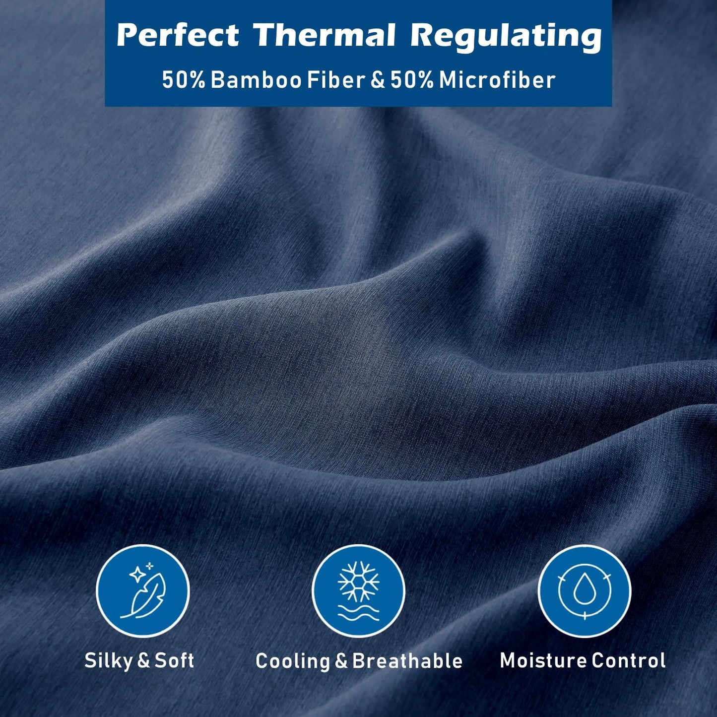 4 Piece Hotel Bamboo Cooling Sheet Set -Ultra Soft 2000TC Breathable Bed Sheets Set with 37 Centimetre Deep Pocket-Cooling Sheets for Hot Sleepers(Navy,King)