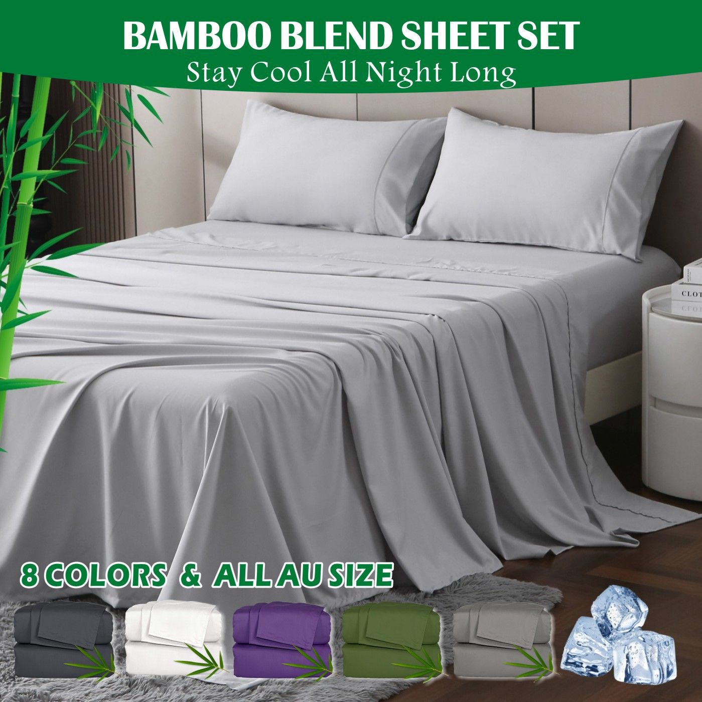 4 Piece Hotel Bamboo Cooling Sheet Set -Ultra Soft 2000TC Breathable Bed Sheets Set with 37 Centimetre Deep Pocket-Cooling Sheets for Hot Sleepers(Silver-gray,King)