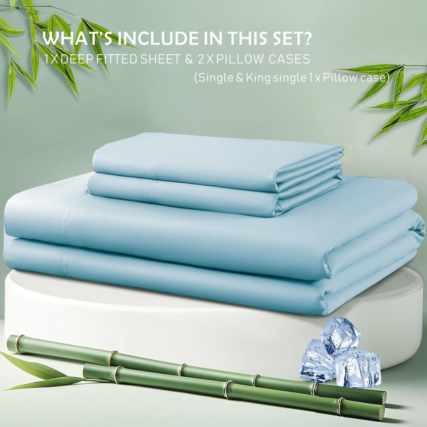 3 Piece Hotel Bamboo Cooling Fitted Sheet Set & Pillowcase -Ultra Soft 2000TC Breathable Fitted Bed Sheets Set with 37 Centimetre Deep Pocket-Cooling Sheets for Hot Sleepers(Sky Blue,Queen)
