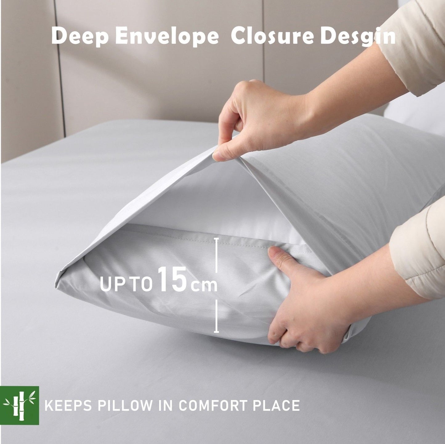 3 Piece Hotel Bamboo Cooling Fitted Sheet Set & Pillowcase -Ultra Soft 2000TC Breathable Fitted Bed Sheets Set with 37 Centimetre Deep Pocket-Cooling Sheets for Hot Sleepers(Silver-gray,Queen)