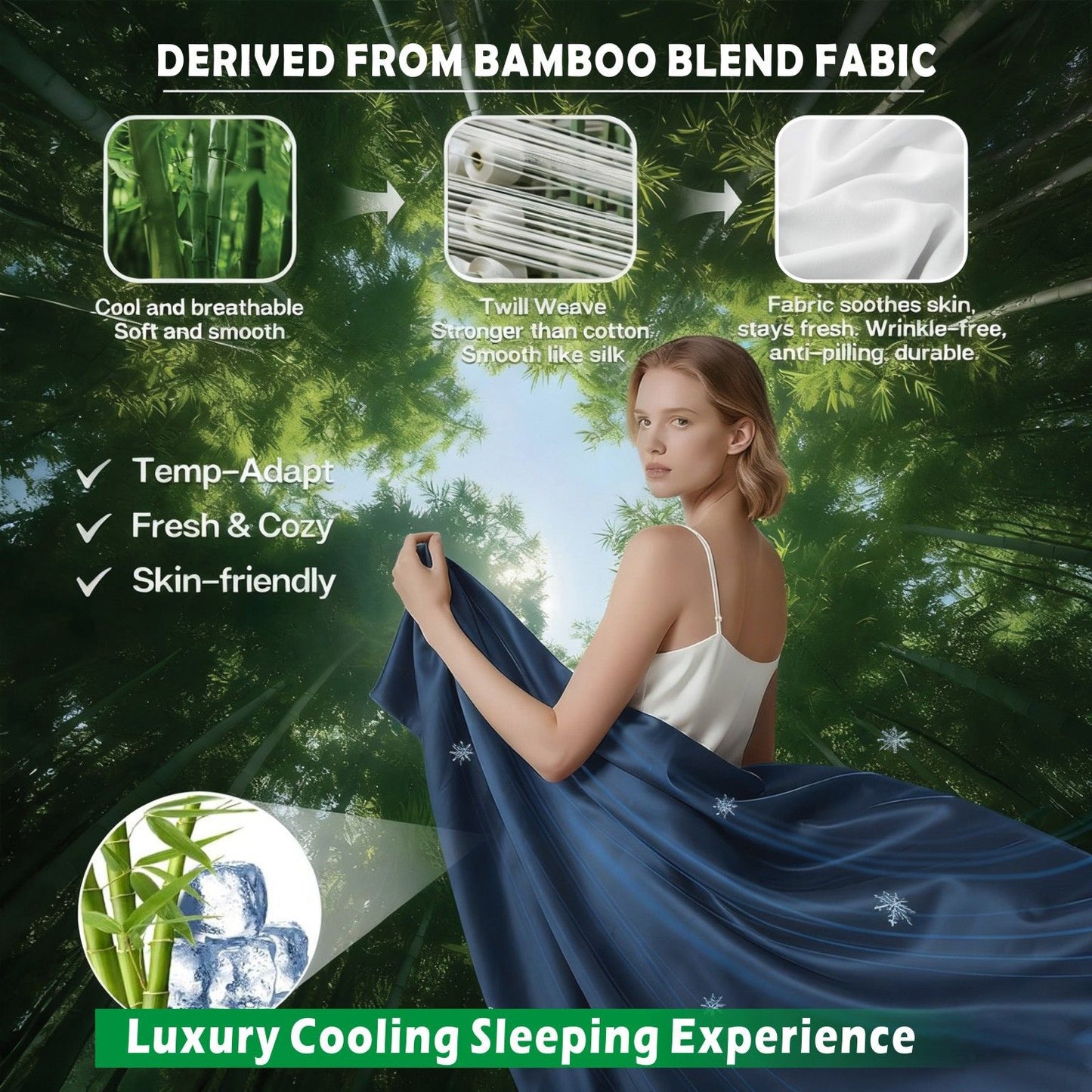 4 Piece Hotel Bamboo Cooling Sheet Set -Ultra Soft 2000TC Breathable Bed Sheets Set with 37 Centimetre Deep Pocket-Cooling Sheets for Hot Sleepers(Navy,Queen)