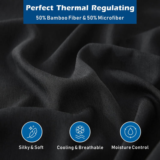 3 Piece Hotel Bamboo Cooling Sheet Set -Ultra Soft 2000TC Breathable Bed Sheets Set with 37 Centimetre Deep Pocket-Cooling Sheets for Hot Sleepers(Black,Single)