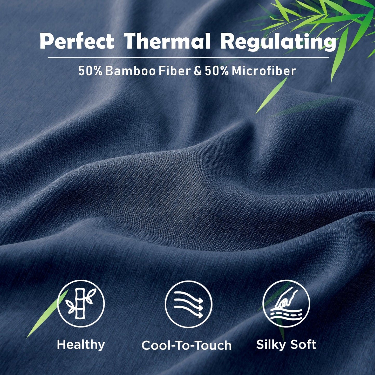 3 Piece Hotel Bamboo Cooling Fitted Sheet Set & Pillowcase -Ultra Soft 2000TC Breathable Fitted Bed Sheets Set with 37 Centimetre Deep Pocket-Cooling Sheets for Hot Sleepers(Navy,Super King)