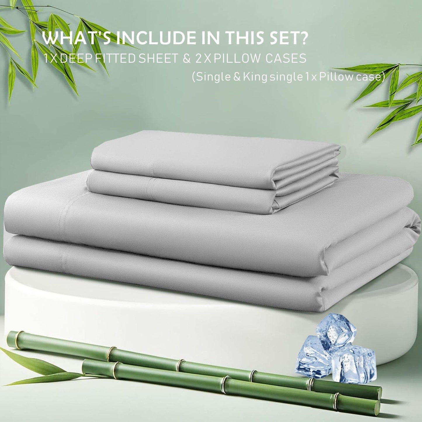 3 Piece Hotel Bamboo Cooling Fitted Sheet Set & Pillowcase -Ultra Soft 2000TC Breathable Fitted Bed Sheets Set with 37 Centimetre Deep Pocket-Cooling Sheets for Hot Sleepers(Silver-gray,Super King)