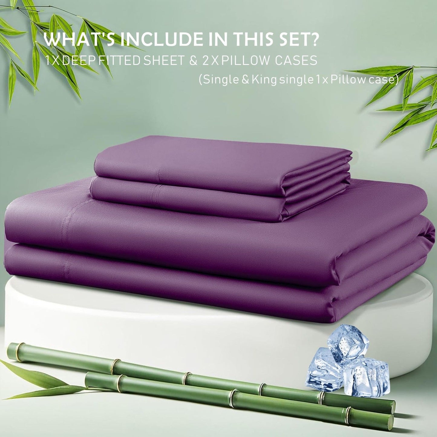 3 Piece Hotel Bamboo Cooling Fitted Sheet Set & Pillowcase -Ultra Soft 2000TC Breathable Fitted Bed Sheets Set with 37 Centimetre Deep Pocket-Cooling Sheets for Hot Sleepers(Purple,Super King)