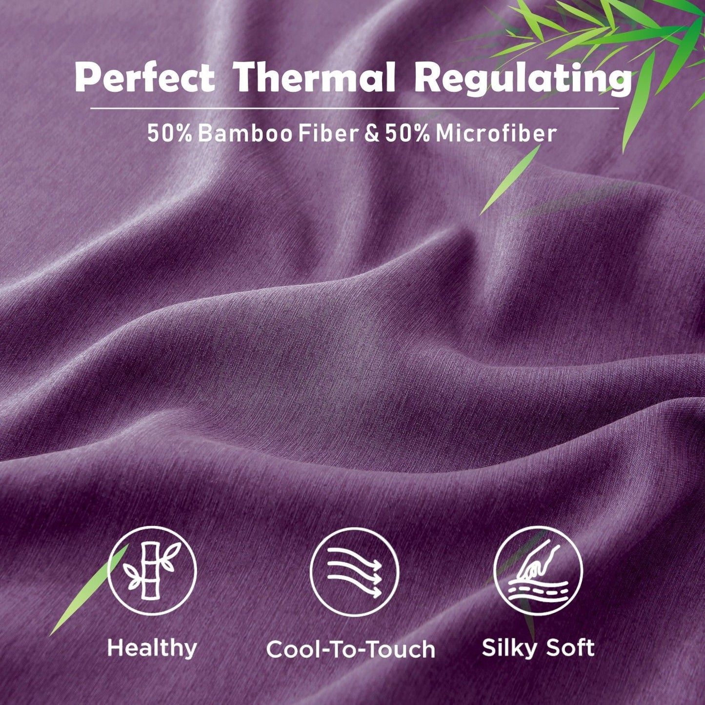 3 Piece Hotel Bamboo Cooling Fitted Sheet Set & Pillowcase -Ultra Soft 2000TC Breathable Fitted Bed Sheets Set with 37 Centimetre Deep Pocket-Cooling Sheets for Hot Sleepers(Purple,Super King)