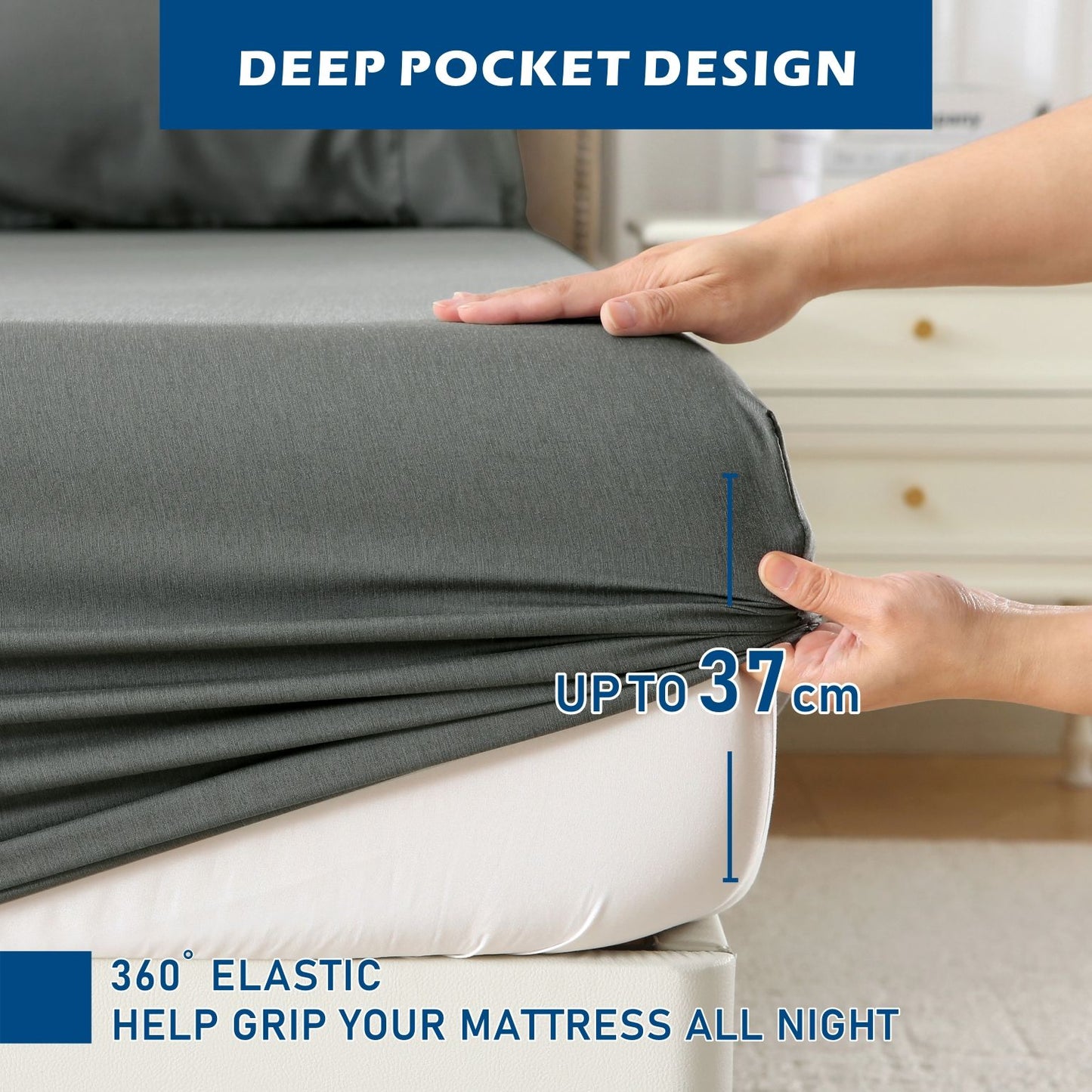 4 Piece Hotel Bamboo Cooling Sheet Set -Ultra Soft 2000TC Breathable Bed Sheets Set with 37 Centimetre Deep Pocket-Cooling Sheets for Hot Sleepers(Grey,Super King)
