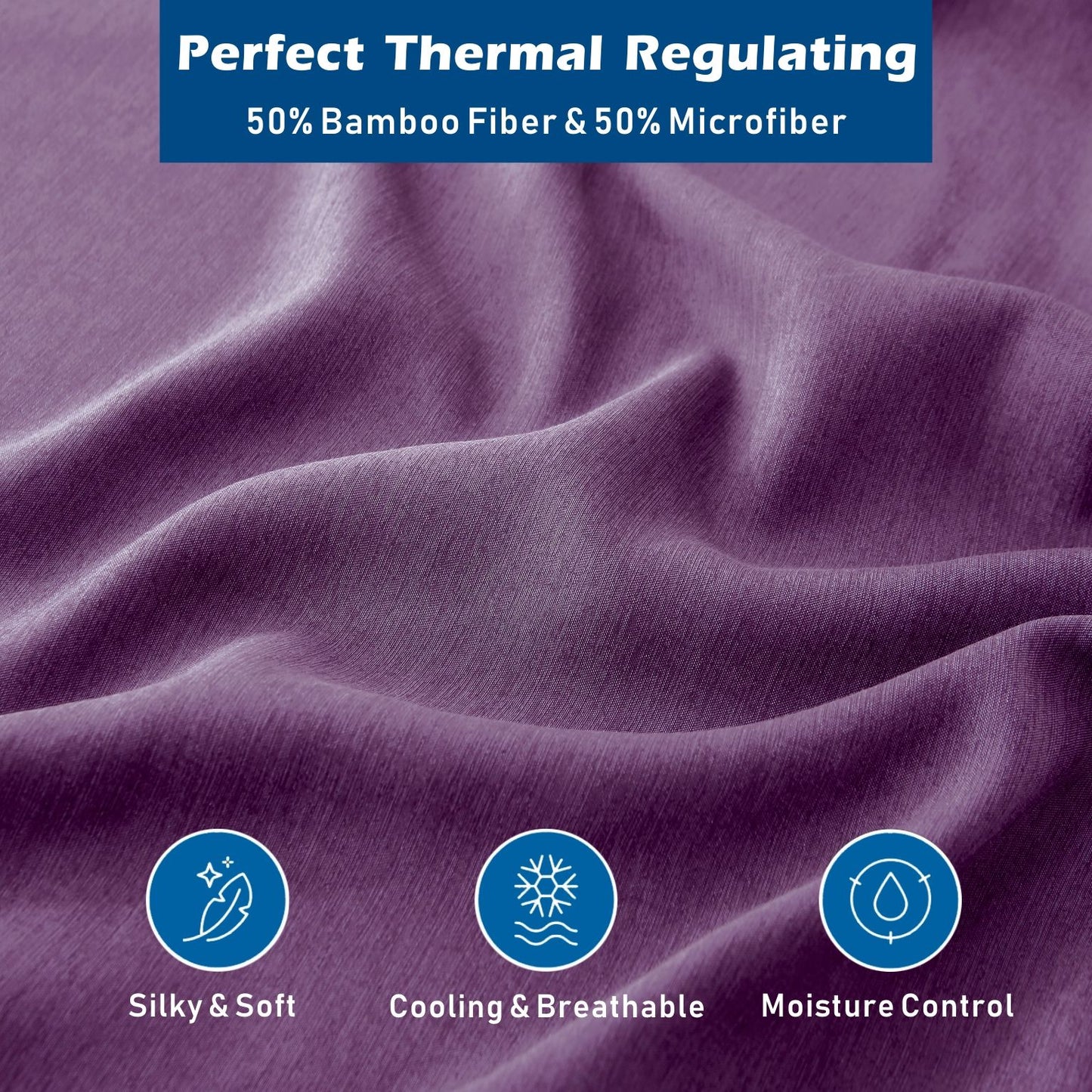 4 Piece Hotel Bamboo Cooling Sheet Set -Ultra Soft 2000TC Breathable Bed Sheets Set with 37 Centimetre Deep Pocket-Cooling Sheets for Hot Sleepers(Purple,Super King)