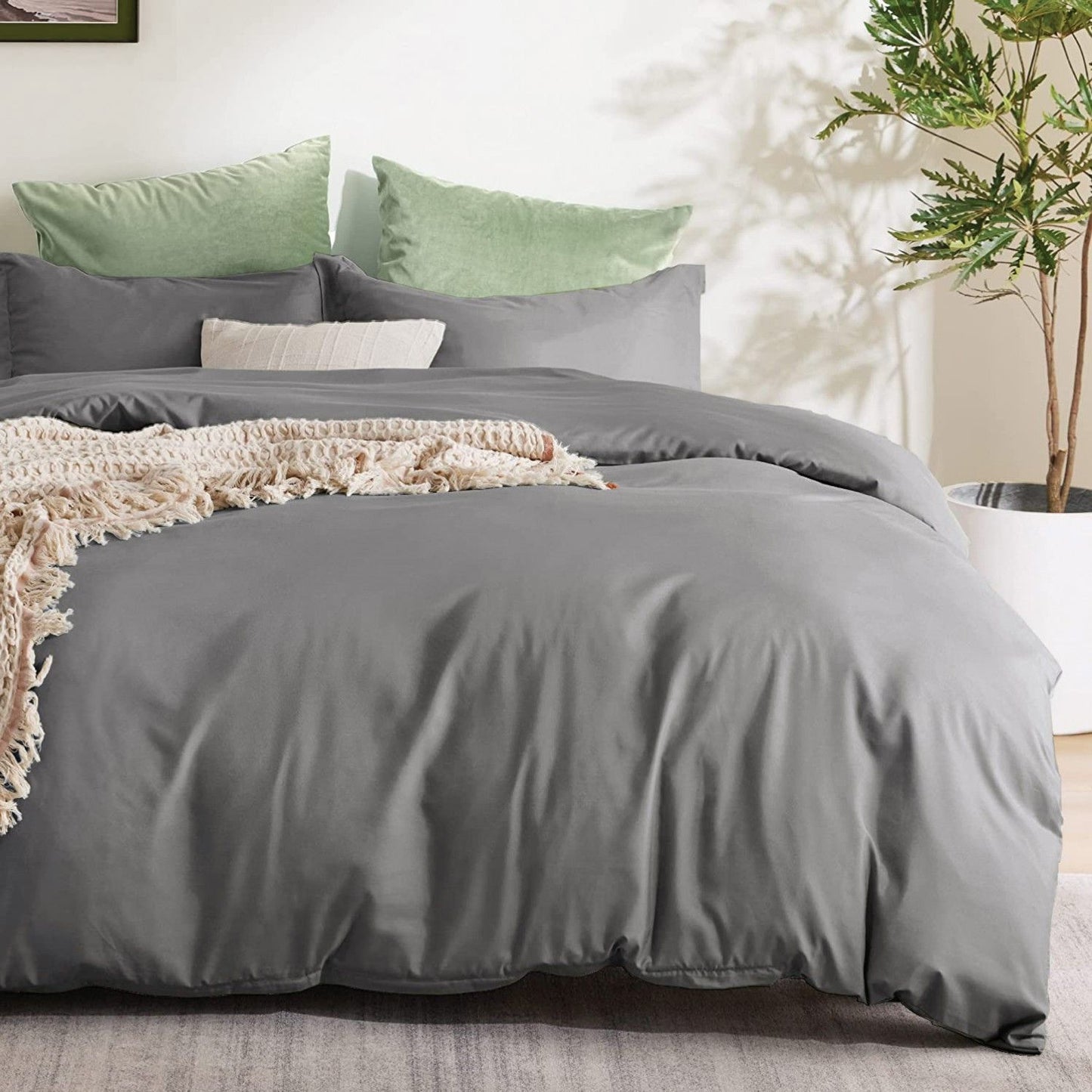 3 Piece Hotel Soft Microfiber Quilt Cover Set-2000TC Duvet/Donna Cover Set & Pillowcases -1 Quilt Cover Zipper Closure & 1 x Pillowcases-Breathable Bedding - Wrinkle, Fade, Stain Resistant(Grey,Double)