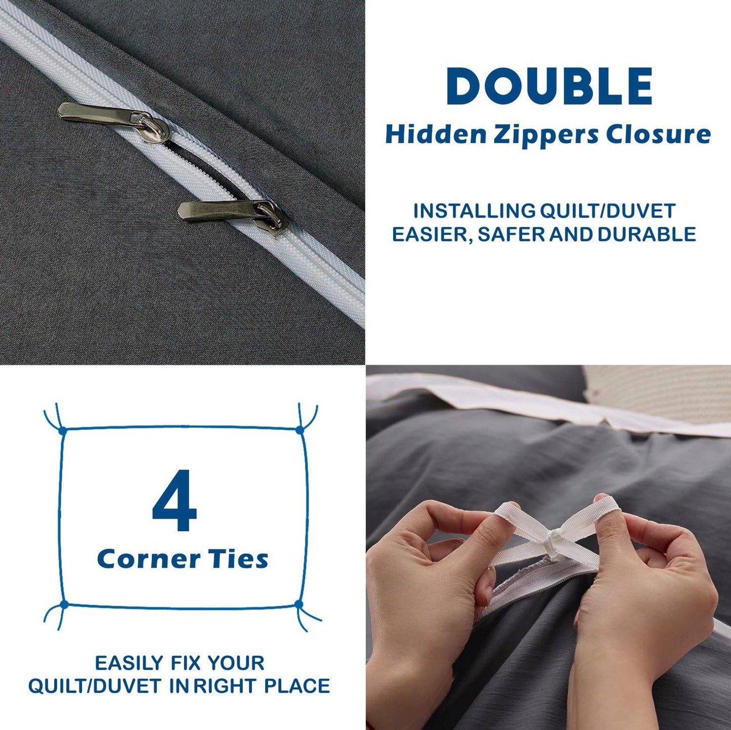 3 Piece Hotel Soft Microfiber Quilt Cover Set-2000TC Duvet/Donna Cover Set & Pillowcases -1 Quilt Cover Zipper Closure & 1 x Pillowcases-Breathable Bedding - Wrinkle, Fade, Stain Resistant(Dark gray,Double)