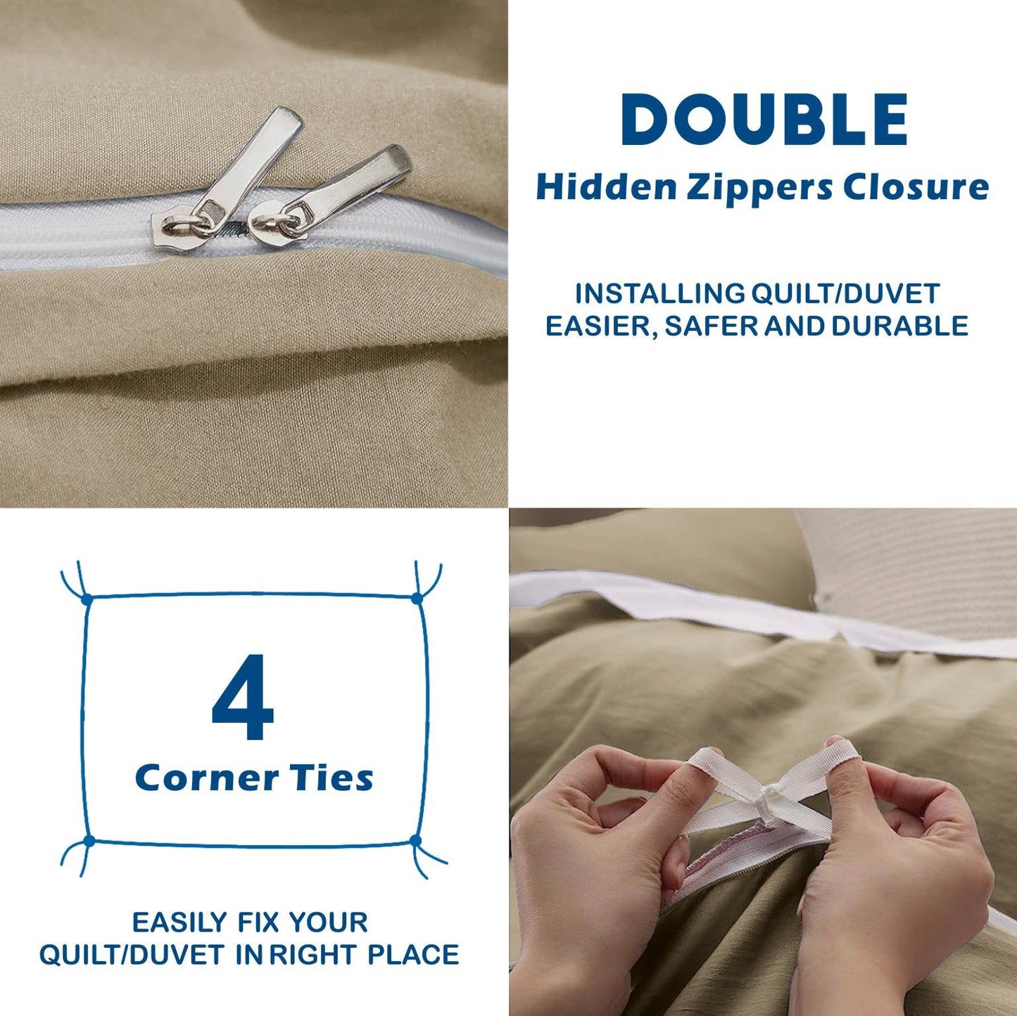 3 Piece Hotel Soft Microfiber Quilt Cover Set-2000TC Duvet/Donna Cover Set & Pillowcases -1 Quilt Cover Zipper Closure & 1 x Pillowcases-Breathable Bedding - Wrinkle, Fade, Stain Resistant(Camel Beige,Double)