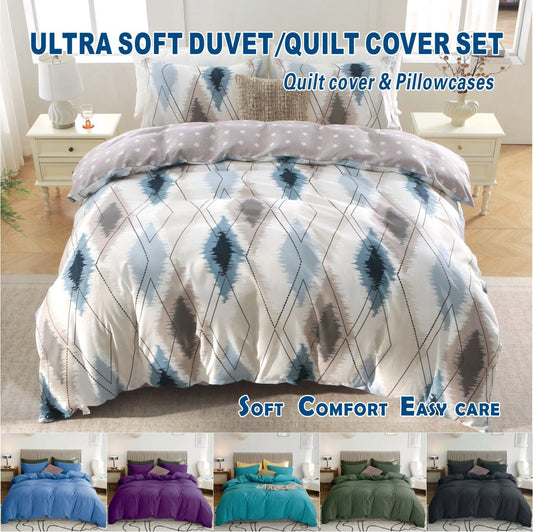 3 Piece Hotel Soft Microfiber Quilt Cover Set-2000TC Duvet/Donna Cover Set & Pillowcases -1 Quilt Cover Zipper Closure & 1 x Pillowcases-Breathable Bedding - Wrinkle, Fade, Stain Resistant(Modern Geometric,Double)