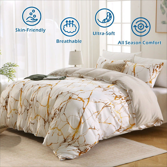 3 Piece Hotel Soft Microfiber Quilt Cover Set-2000TC Duvet/Donna Cover Set & Pillowcases -1 Quilt Cover Zipper Closure & 1 x Pillowcases-Breathable Bedding - Wrinkle, Fade, Stain Resistant(Modern Geometric,Double)