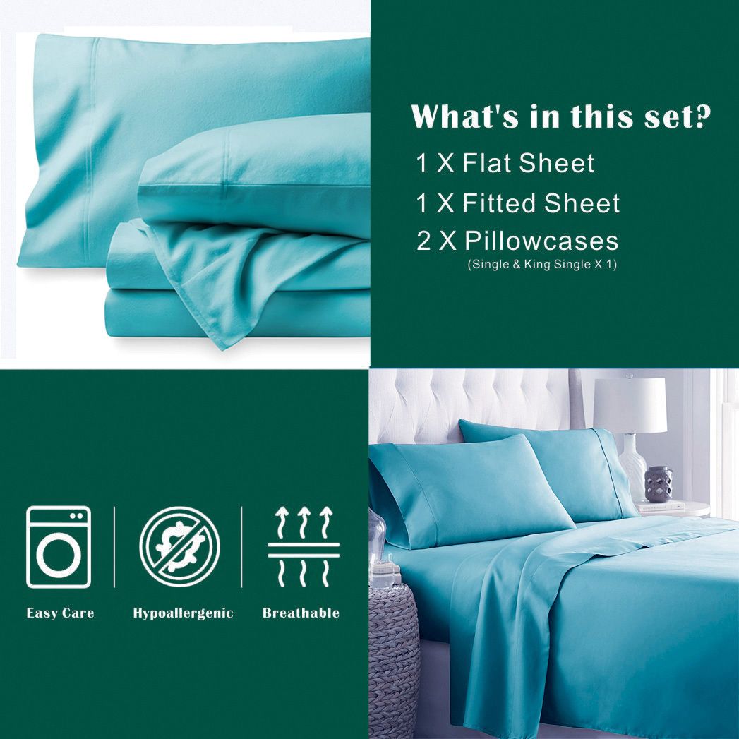 4 Piece Bed Sheet Set- Bedding Sheets & Pillowcases -Breathable Bedding - Wrinkle, Fade, Stain Resistant-Deep Pocket Flat Fitted Bed Sheet Set(Ice Blue,Double)