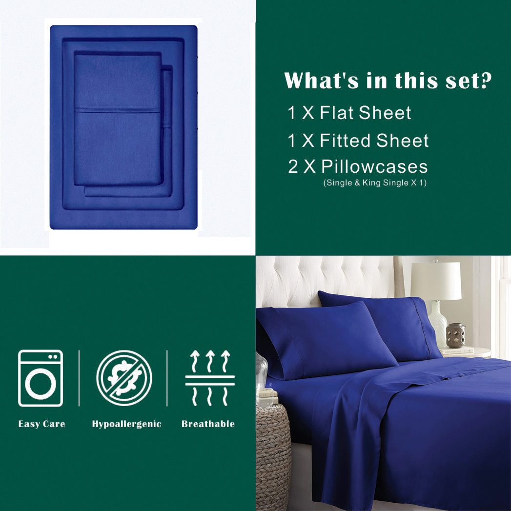 4 Piece Bed Sheet Set- Bedding Sheets & Pillowcases -Breathable Bedding - Wrinkle, Fade, Stain Resistant-Deep Pocket Flat Fitted Bed Sheet Set(Royal blue,Double)
