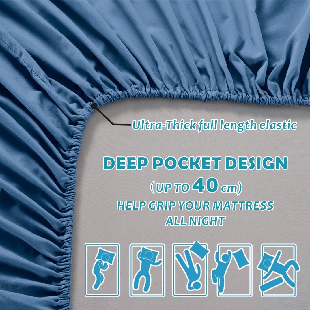 4 Piece Bed Sheet Set- Bedding Sheets & Pillowcases -Breathable Bedding - Wrinkle, Fade, Stain Resistant-Deep Pocket Flat Fitted Bed Sheet Set(Ocean,Double)