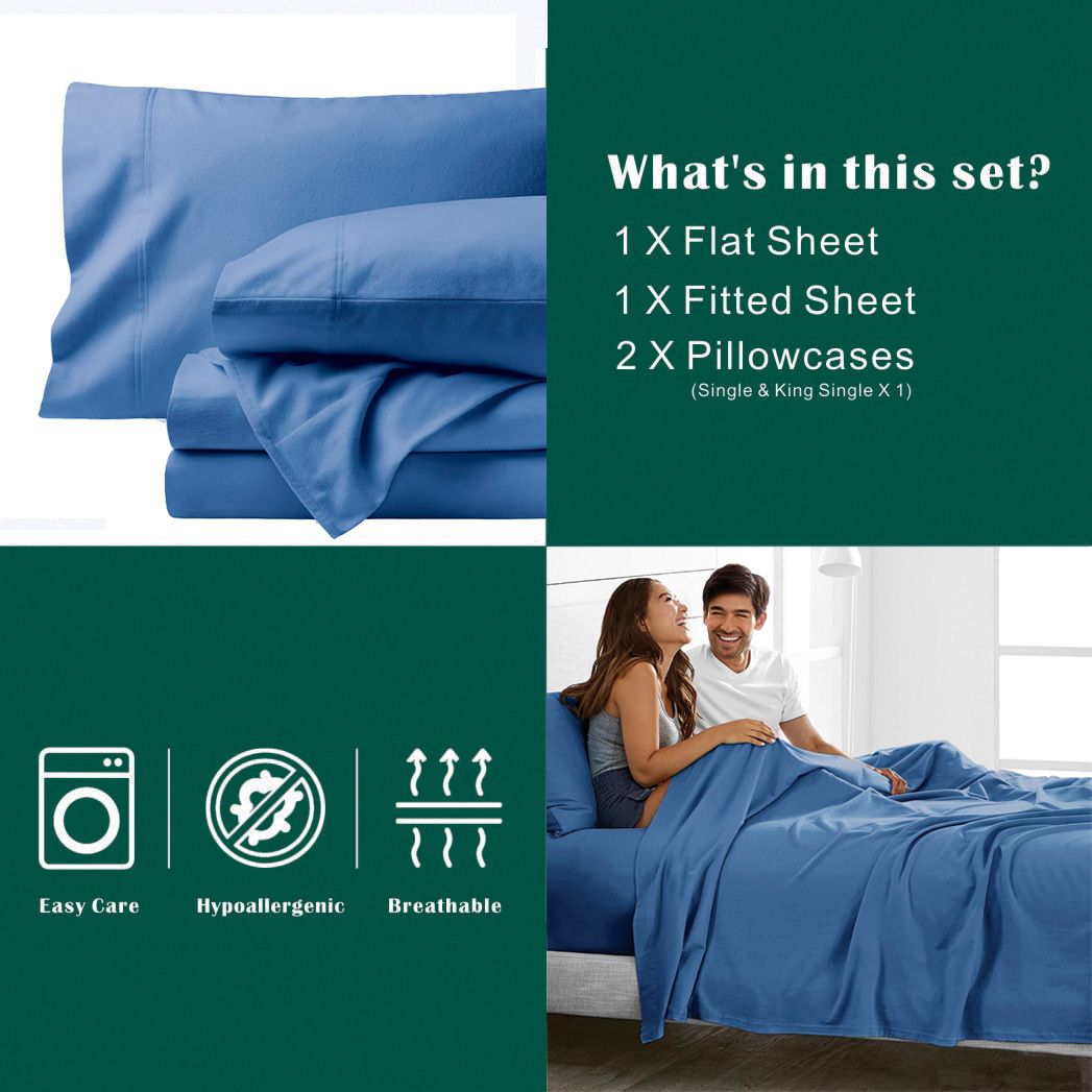 4 Piece Bed Sheet Set- Bedding Sheets & Pillowcases -Breathable Bedding - Wrinkle, Fade, Stain Resistant-Deep Pocket Flat Fitted Bed Sheet Set(Ocean,Double)