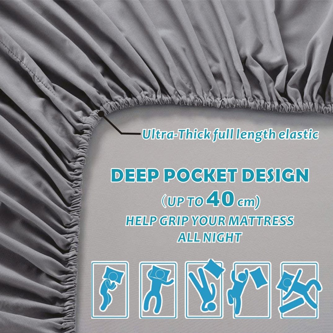 4 Piece Bed Sheet Set- Bedding Sheets & Pillowcases -Breathable Bedding - Wrinkle, Fade, Stain Resistant-Deep Pocket Flat Fitted Bed Sheet Set(Grey,Double)