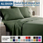 4 Piece Bed Sheet Set- Bedding Sheets & Pillowcases -Breathable Bedding - Wrinkle, Fade, Stain Resistant-Deep Pocket Flat Fitted Bed Sheet Set(Olive green,Double)