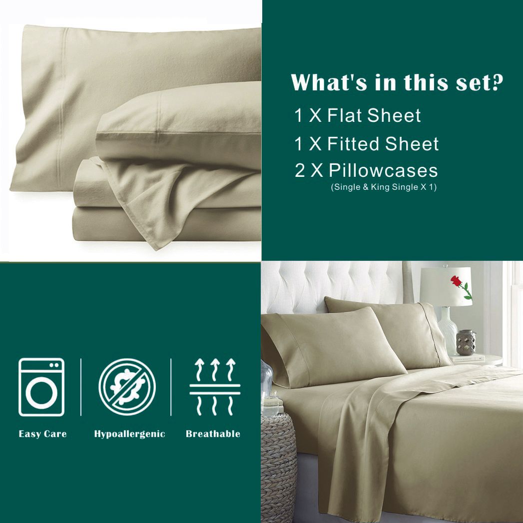 4 Piece Bed Sheet Set- Bedding Sheets & Pillowcases -Breathable Bedding - Wrinkle, Fade, Stain Resistant-Deep Pocket Flat Fitted Bed Sheet Set(Cream White,Double)