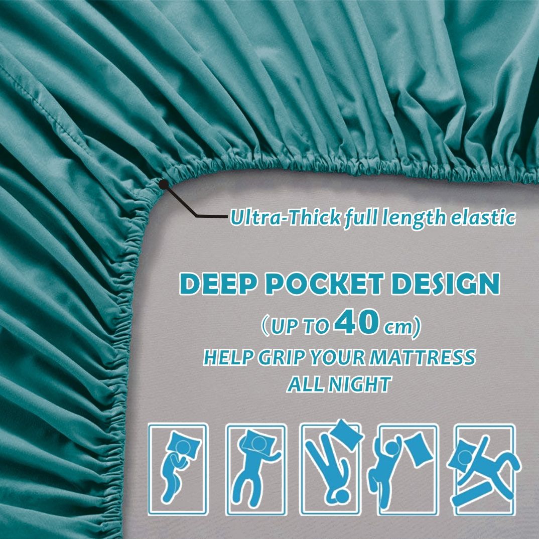 4 Piece Bed Sheet Set- Bedding Sheets & Pillowcases -Breathable Bedding - Wrinkle, Fade, Stain Resistant-Deep Pocket Flat Fitted Bed Sheet Set(Biscay blue,Double)