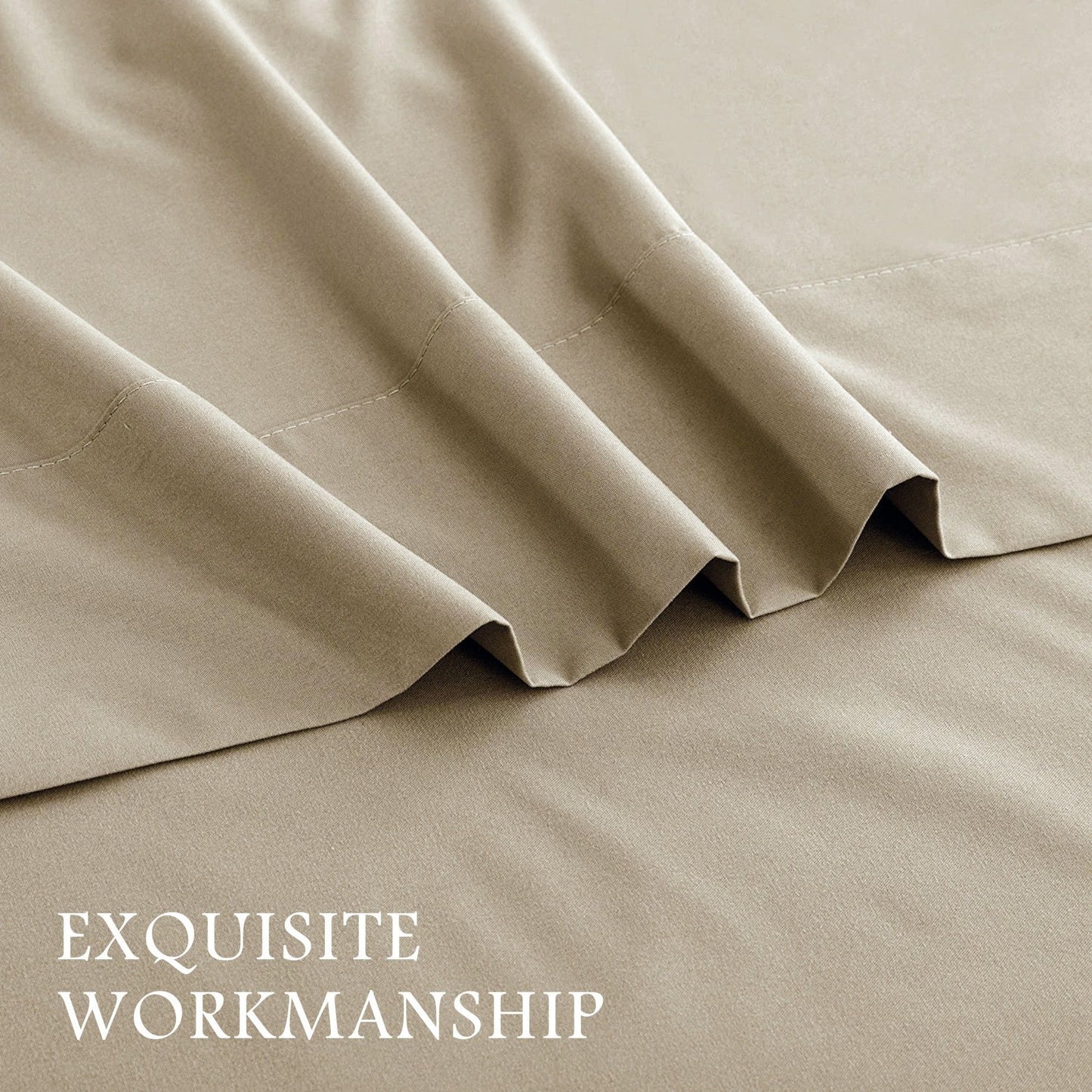 4 Piece Bed Sheet Set- Bedding Sheets & Pillowcases -Breathable Bedding - Wrinkle, Fade, Stain Resistant-Deep Pocket Flat Fitted Bed Sheet Set(Camel Beige,Double)